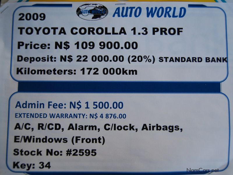 Toyota Corolla 1.3 Prof in Namibia