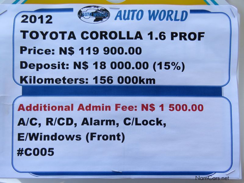 Toyota COROLLA 1.6 PROFESSIONAL in Namibia