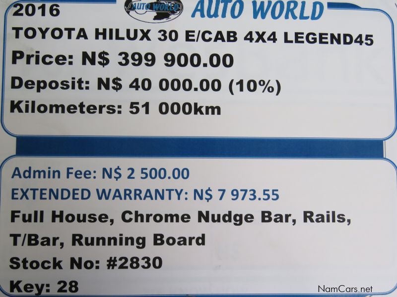Toyota HILUX 30 E/CAB 4X4 LEGEND45 in Namibia